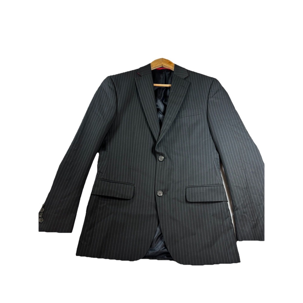 CHAPS Men's 36R Slim Fit Black Pinstripe Blazer Sport Coat Poly Rayon Blend